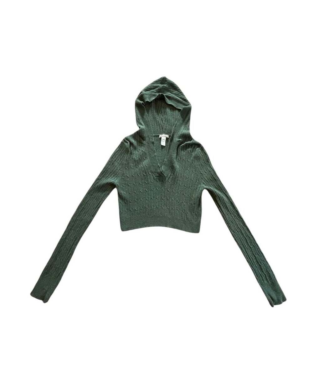 Gadzooks Women's Olive Green Cable Knit Cropped Hoodie Sweater